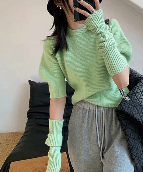 Miniministore(ミニミニストア)の「アームォーマー ニットトップス 韓国風(ニット/セーター・レディース・ミント/ベージュ/ワインレッド/オフホワイト/ブラック/ラベンダー・フリー)」の16枚目の写真