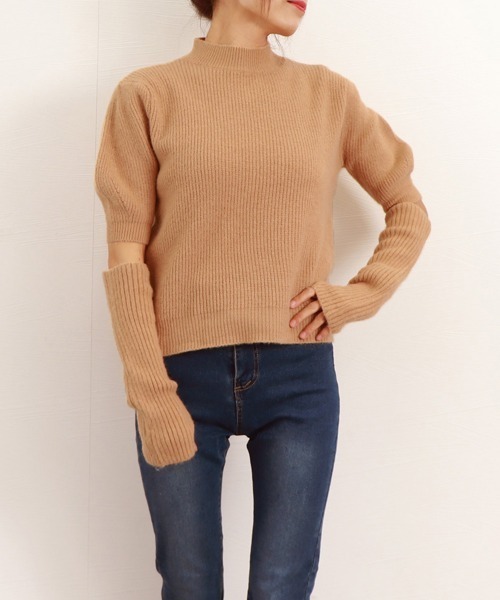 Miniministore(ミニミニストア)の「アームォーマー ニットトップス 韓国風(ニット/セーター・レディース・ミント/ベージュ/ワインレッド/オフホワイト/ブラック/ラベンダー・フリー)」の20枚目の写真