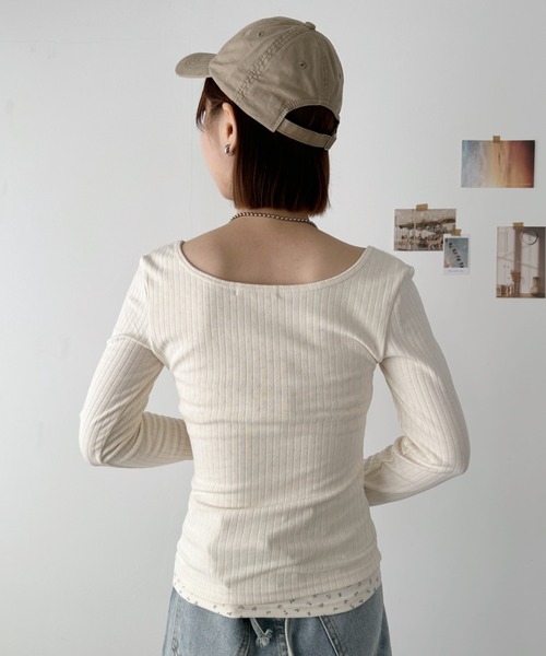 CLEA(クレア)の「フラワー柄レイヤードコンパクトトップス(Tシャツ/カットソー・レディース・モカ/アイボリー・M)」の15枚目の写真
