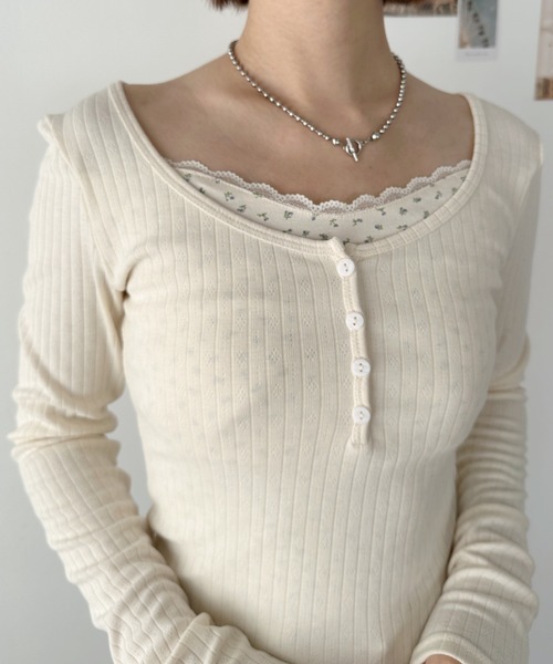 CLEA(クレア)の「フラワー柄レイヤードコンパクトトップス(Tシャツ/カットソー・レディース・モカ/アイボリー・M)」の16枚目の写真
