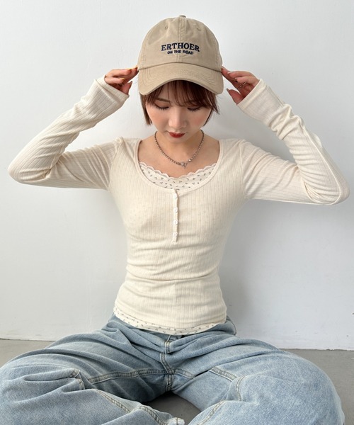 CLEA(クレア)の「フラワー柄レイヤードコンパクトトップス(Tシャツ/カットソー・レディース・モカ/アイボリー・M)」の14枚目の写真