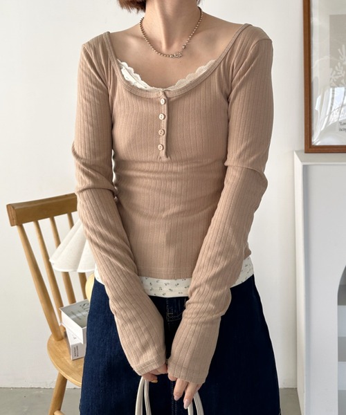 CLEA(クレア)の「フラワー柄レイヤードコンパクトトップス(Tシャツ/カットソー・レディース・モカ/アイボリー・M)」の22枚目の写真