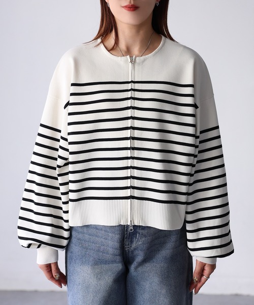 Riberry（リベリー）の「スポンディッシュダブルジップカーデ（カーディガン/ボレロ・レディース・ブラック/ホワイト×ブラック/グレイッシュベージュ/オフホワイト・FREE）」の19枚目の写真