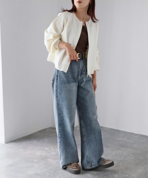 Riberry（リベリー）の「スポンディッシュダブルジップカーデ（カーディガン/ボレロ・レディース・ブラック/ホワイト×ブラック/グレイッシュベージュ/オフホワイト・FREE）」の17枚目の写真