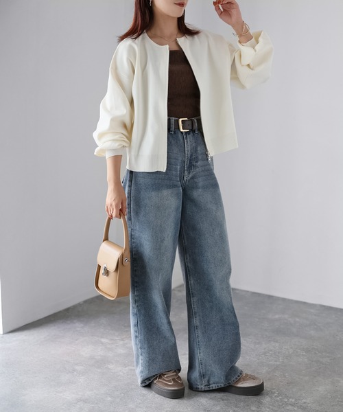 Riberry（リベリー）の「スポンディッシュダブルジップカーデ（カーディガン/ボレロ・レディース・ブラック/ホワイト×ブラック/グレイッシュベージュ/オフホワイト・FREE）」の9枚目の写真