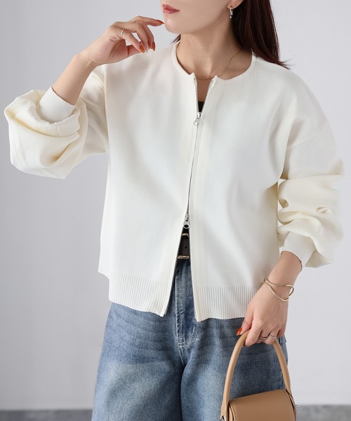 Riberry（リベリー）の「スポンディッシュダブルジップカーデ（カーディガン/ボレロ・レディース・ブラック/ホワイト×ブラック/グレイッシュベージュ/オフホワイト・FREE）」の15枚目の写真