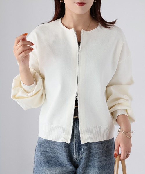 Riberry（リベリー）の「スポンディッシュダブルジップカーデ（カーディガン/ボレロ・レディース・ブラック/ホワイト×ブラック/グレイッシュベージュ/オフホワイト・FREE）」の18枚目の写真