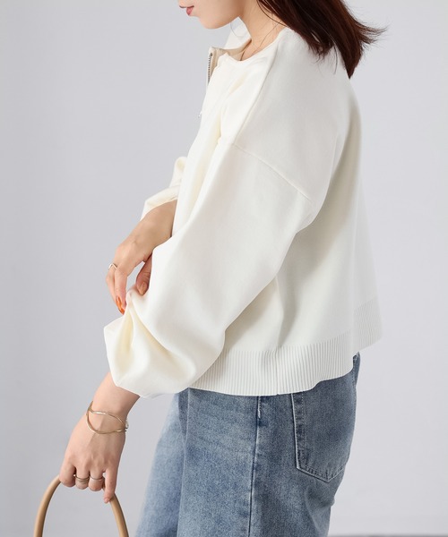 Riberry（リベリー）の「スポンディッシュダブルジップカーデ（カーディガン/ボレロ・レディース・ブラック/ホワイト×ブラック/グレイッシュベージュ/オフホワイト・FREE）」の14枚目の写真