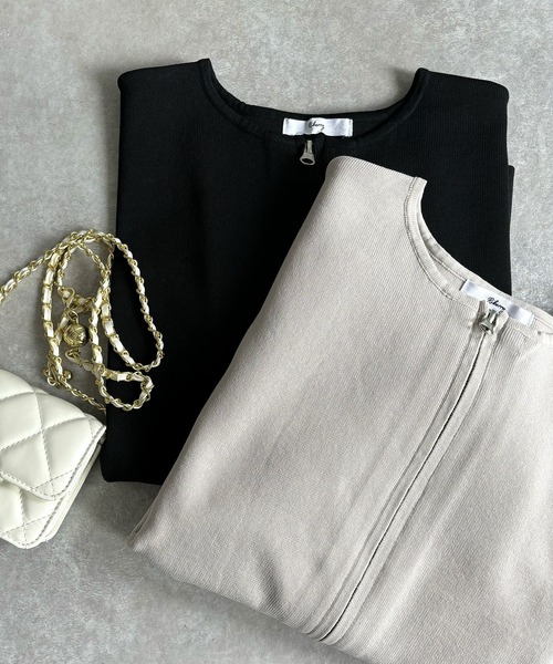 Riberry（リベリー）の「スポンディッシュダブルジップカーデ（カーディガン/ボレロ・レディース・ブラック/ホワイト×ブラック/グレイッシュベージュ/オフホワイト・FREE）」の5枚目の写真