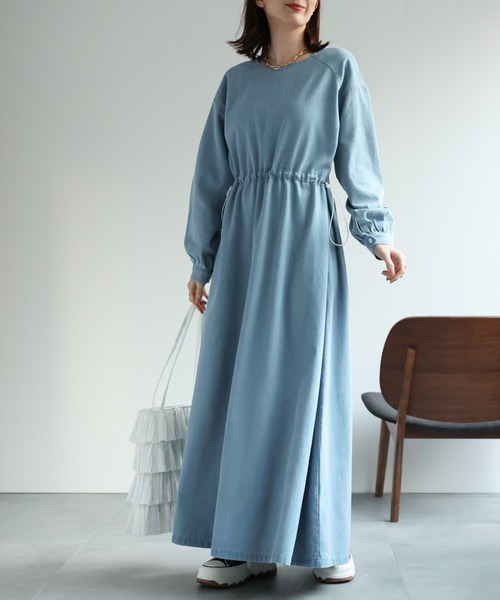sakishimatokyo（サキシマトーキョー）の「ウエストドロストデザイン デニムワンピース（ワンピース・レディース・ブラック/ライトブルー/ブルー・FREE）」の12枚目の写真