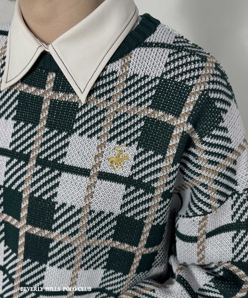 BEVERLY HILLS POLO CLUB(ビバリーヒルズポロクラブ)の「【BEVERLY HILLS POLO CLUB】チェックニットプルオーバー(ニット/セーター・レディース・オフホワイト/グリーン/ネイビー・FREE)」の10枚目の写真