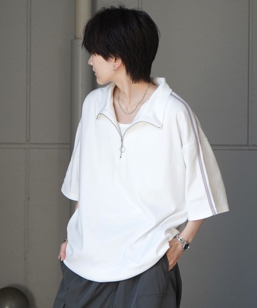 Confirm（コンファーム）の「25SS ナチュラルドレープ とろみポンチ ルーズシルエット ドロスト ハーフジップ半袖Tシャツ カットソー ユニセックス【Confirm】（Tシャツ/カットソー・メンズ・ホワイト/ミント/グレー/チャコールグレー/サックスブルー/ブラック/ホワイト系その他/グレー系その他・XL/M/L）」の3枚目の写真