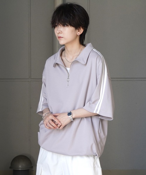 Confirm（コンファーム）の「25SS ナチュラルドレープ とろみポンチ ルーズシルエット ドロスト ハーフジップ半袖Tシャツ カットソー ユニセックス【Confirm】（Tシャツ/カットソー・メンズ・ホワイト/ミント/グレー/チャコールグレー/サックスブルー/ブラック/ホワイト系その他/グレー系その他・XL/M/L）」の6枚目の写真