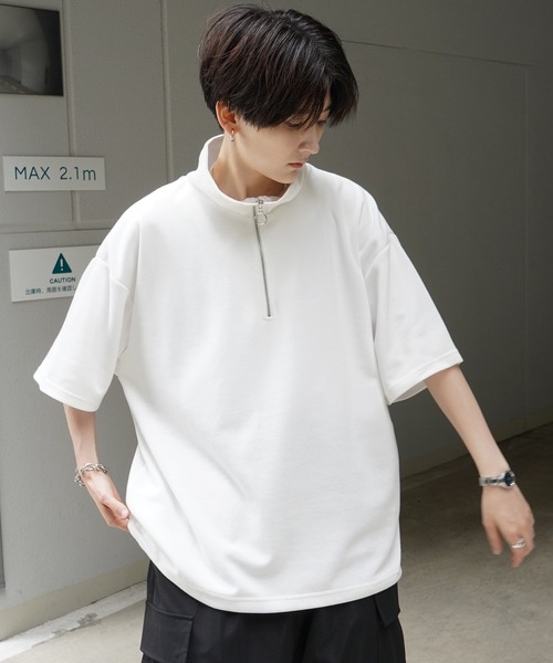 Confirm（コンファーム）の「25SS ナチュラルドレープ とろみポンチ ルーズシルエット ドロスト ハーフジップ半袖Tシャツ カットソー ユニセックス【Confirm】（Tシャツ/カットソー・メンズ・ホワイト/ミント/グレー/チャコールグレー/サックスブルー/ブラック/ホワイト系その他/グレー系その他・XL/M/L）」の2枚目の写真