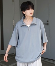 ナチュラルドレープ とろみポンチ ルーズシルエット ドロスト ハーフジップ半袖Tシャツ カットソー ユニセックス