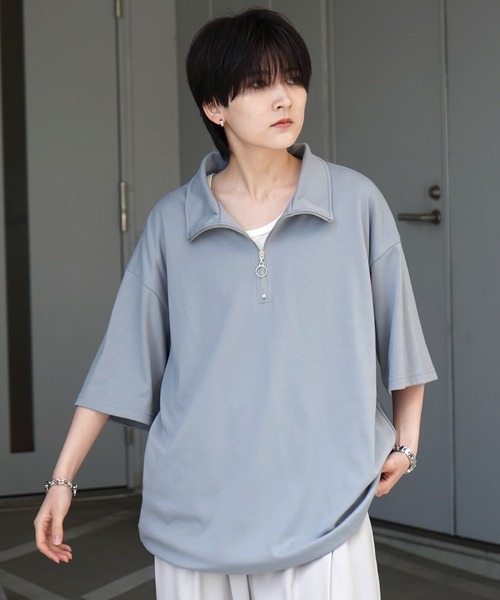 Confirm（コンファーム）の「25SS ナチュラルドレープ とろみポンチ ルーズシルエット ドロスト ハーフジップ半袖Tシャツ カットソー ユニセックス【Confirm】（Tシャツ/カットソー・メンズ・ホワイト/ミント/グレー/チャコールグレー/サックスブルー/ブラック/ホワイト系その他/グレー系その他・XL/M/L）」の8枚目の写真