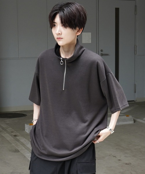 Confirm（コンファーム）の「25SS ナチュラルドレープ とろみポンチ ルーズシルエット ドロスト ハーフジップ半袖Tシャツ カットソー ユニセックス【Confirm】（Tシャツ/カットソー・メンズ・ホワイト/ミント/グレー/チャコールグレー/サックスブルー/ブラック/ホワイト系その他/グレー系その他・XL/M/L）」の5枚目の写真