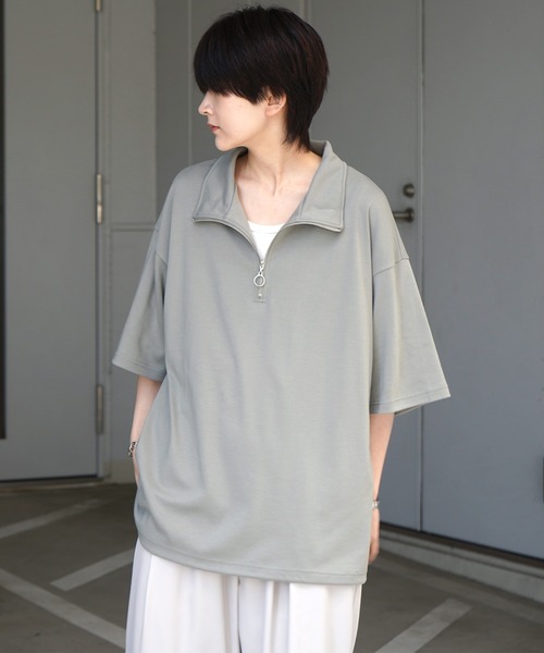 Confirm（コンファーム）の「25SS ナチュラルドレープ とろみポンチ ルーズシルエット ドロスト ハーフジップ半袖Tシャツ カットソー ユニセックス【Confirm】（Tシャツ/カットソー・メンズ・ホワイト/ミント/グレー/チャコールグレー/サックスブルー/ブラック/ホワイト系その他/グレー系その他・XL/M/L）」の10枚目の写真