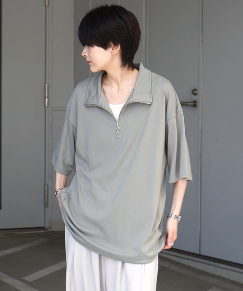 Confirm（コンファーム）の「25SS ナチュラルドレープ とろみポンチ ルーズシルエット ドロスト ハーフジップ半袖Tシャツ カットソー ユニセックス【Confirm】（Tシャツ/カットソー・メンズ・ホワイト/ミント/グレー/チャコールグレー/サックスブルー/ブラック/ホワイト系その他/グレー系その他・XL/M/L）」の11枚目の写真