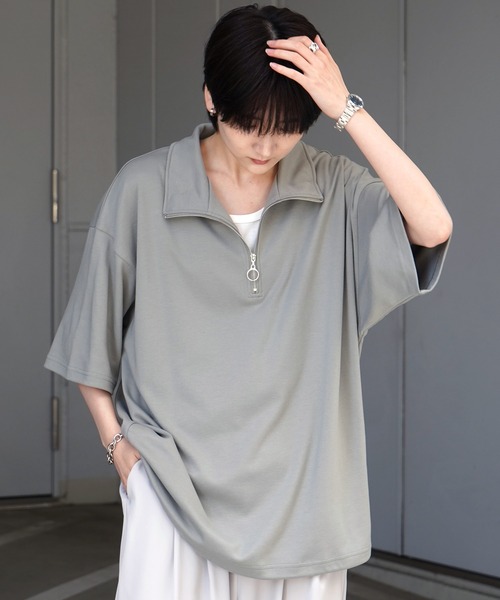 Confirm（コンファーム）の「25SS ナチュラルドレープ とろみポンチ ルーズシルエット ドロスト ハーフジップ半袖Tシャツ カットソー ユニセックス【Confirm】（Tシャツ/カットソー・メンズ・ホワイト/ミント/グレー/チャコールグレー/サックスブルー/ブラック/ホワイト系その他/グレー系その他・XL/M/L）」の12枚目の写真