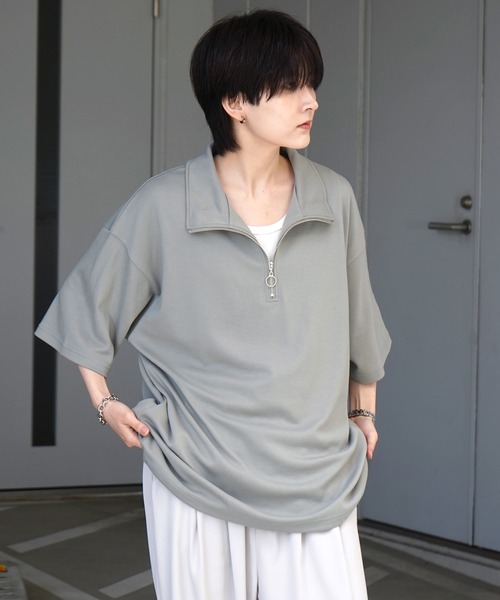 Confirm（コンファーム）の「25SS ナチュラルドレープ とろみポンチ ルーズシルエット ドロスト ハーフジップ半袖Tシャツ カットソー ユニセックス【Confirm】（Tシャツ/カットソー・メンズ・ホワイト/ミント/グレー/チャコールグレー/サックスブルー/ブラック/ホワイト系その他/グレー系その他・XL/M/L）」の13枚目の写真