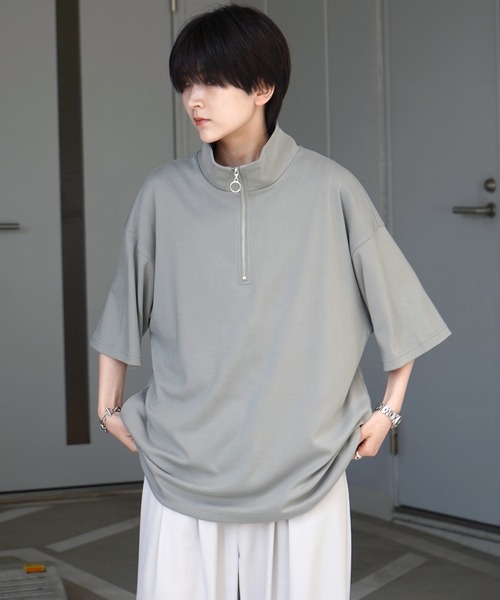 Confirm（コンファーム）の「25SS ナチュラルドレープ とろみポンチ ルーズシルエット ドロスト ハーフジップ半袖Tシャツ カットソー ユニセックス【Confirm】（Tシャツ/カットソー・メンズ・ホワイト/ミント/グレー/チャコールグレー/サックスブルー/ブラック/ホワイト系その他/グレー系その他・XL/M/L）」の9枚目の写真