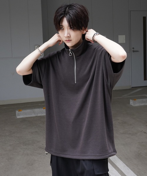 Confirm（コンファーム）の「25SS ナチュラルドレープ とろみポンチ ルーズシルエット ドロスト ハーフジップ半袖Tシャツ カットソー ユニセックス【Confirm】（Tシャツ/カットソー・メンズ・ホワイト/ミント/グレー/チャコールグレー/サックスブルー/ブラック/ホワイト系その他/グレー系その他・XL/M/L）」の15枚目の写真