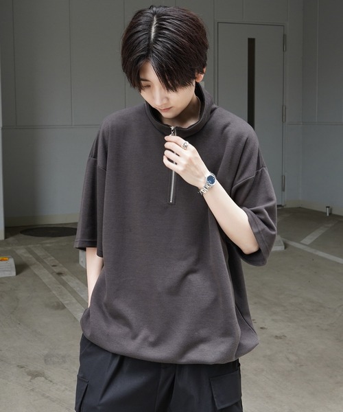 Confirm（コンファーム）の「25SS ナチュラルドレープ とろみポンチ ルーズシルエット ドロスト ハーフジップ半袖Tシャツ カットソー ユニセックス【Confirm】（Tシャツ/カットソー・メンズ・ホワイト/ミント/グレー/チャコールグレー/サックスブルー/ブラック/ホワイト系その他/グレー系その他・XL/M/L）」の17枚目の写真