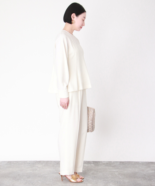 VERMEIL par iena 長袖シャツ ノーカラー 総柄 ホワイト VERMEIL par