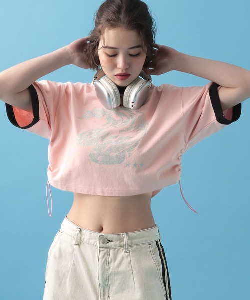 PBLIM（ページボーイリム）の「PBLIM/サイドギャザーチビT（Tシャツ/カットソー・レディース・グレー/ピンク・FREE）」の2枚目の写真