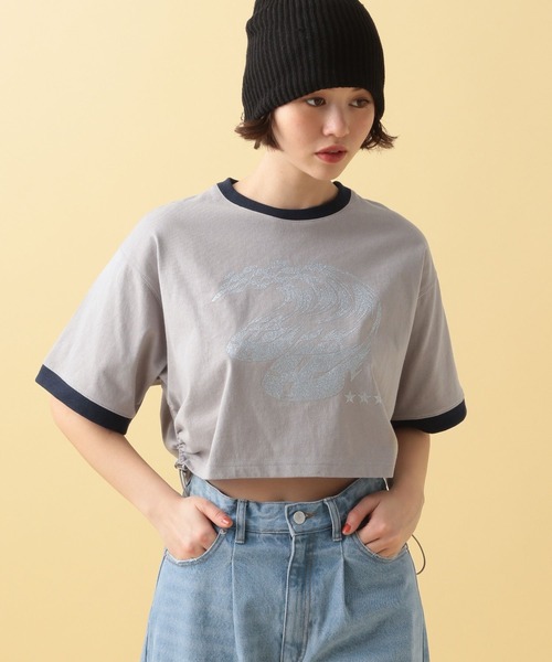 PBLIM（ページボーイリム）の「PBLIM/サイドギャザーチビT（Tシャツ/カットソー・レディース・グレー/ピンク・FREE）」の4枚目の写真