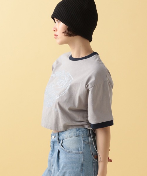 PBLIM（ページボーイリム）の「PBLIM/サイドギャザーチビT（Tシャツ/カットソー・レディース・グレー/ピンク・FREE）」の5枚目の写真