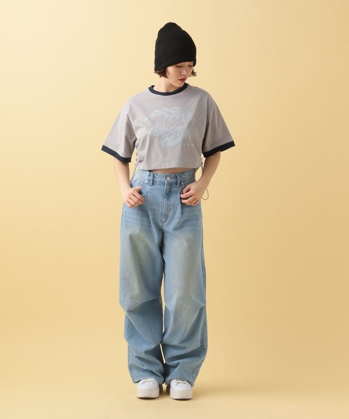 PBLIM（ページボーイリム）の「PBLIM/サイドギャザーチビT（Tシャツ/カットソー・レディース・グレー/ピンク・FREE）」の7枚目の写真