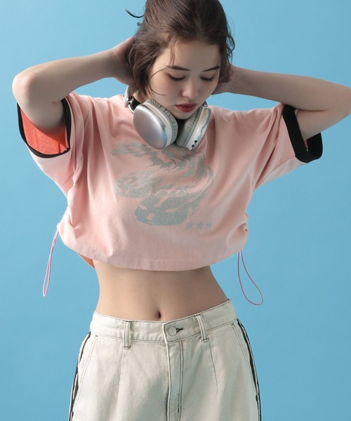 PBLIM（ページボーイリム）の「PBLIM/サイドギャザーチビT（Tシャツ/カットソー・レディース・グレー/ピンク・FREE）」の11枚目の写真