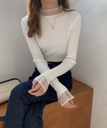 シアーレースレイヤード風リブニットプルオーバー