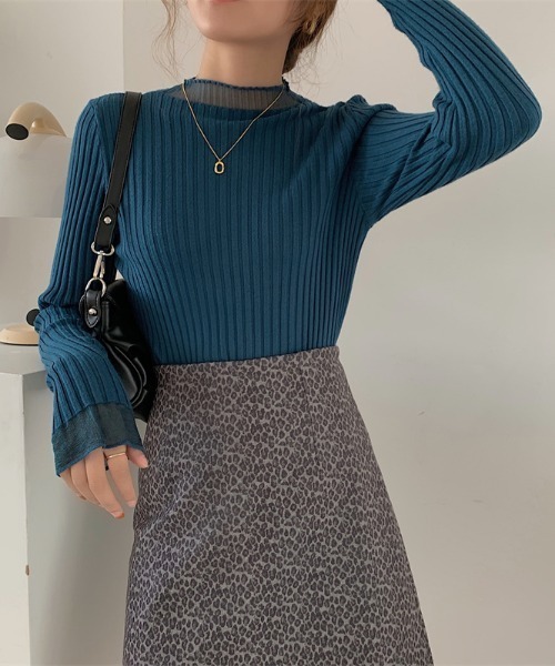 Per sist ence（パーシエンス）の「シアーレースレイヤード風リブニットプルオーバー（Tシャツ/カットソー・レディース・ホワイト/ピンク/アイボリー/ブラック/ブルー・FREE）」の4枚目の写真