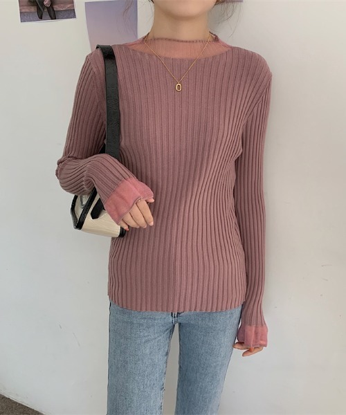 Per sist ence（パーシエンス）の「シアーレースレイヤード風リブニットプルオーバー（Tシャツ/カットソー・レディース・ホワイト/ピンク/アイボリー/ブラック/ブルー・FREE）」の15枚目の写真