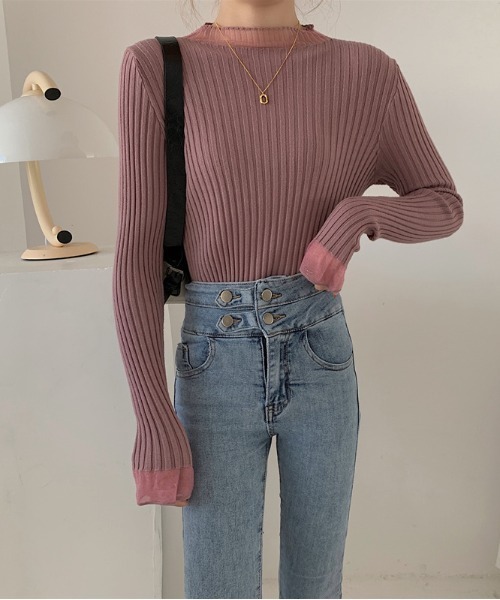 Per sist ence（パーシエンス）の「シアーレースレイヤード風リブニットプルオーバー（Tシャツ/カットソー・レディース・ホワイト/ピンク/アイボリー/ブラック/ブルー・FREE）」の16枚目の写真