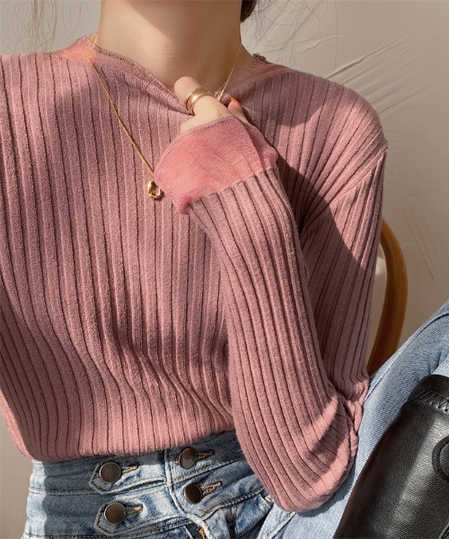 Per sist ence（パーシエンス）の「シアーレースレイヤード風リブニットプルオーバー（Tシャツ/カットソー・レディース・ホワイト/ピンク/アイボリー/ブラック/ブルー・FREE）」の21枚目の写真