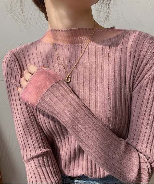 Per sist ence（パーシエンス）の「シアーレースレイヤード風リブニットプルオーバー（Tシャツ/カットソー・レディース・ホワイト/ピンク/アイボリー/ブラック/ブルー・FREE）」の22枚目の写真