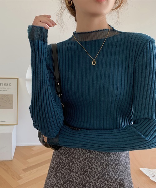 Per sist ence（パーシエンス）の「シアーレースレイヤード風リブニットプルオーバー（Tシャツ/カットソー・レディース・ホワイト/ピンク/アイボリー/ブラック/ブルー・FREE）」の7枚目の写真