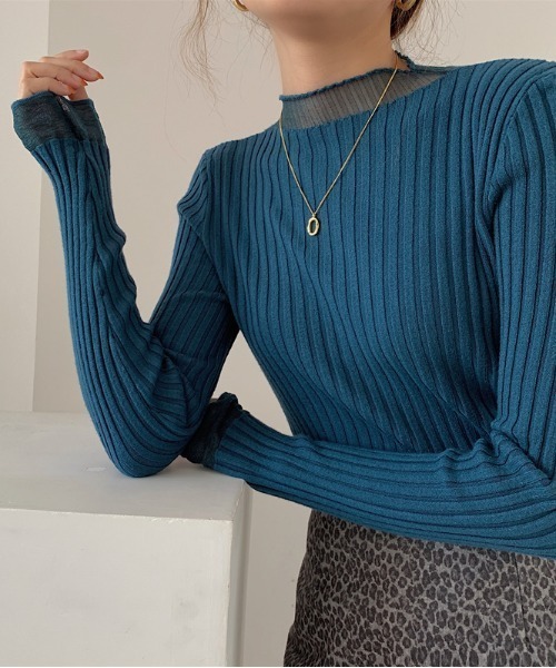 Per sist ence（パーシエンス）の「シアーレースレイヤード風リブニットプルオーバー（Tシャツ/カットソー・レディース・ホワイト/ピンク/アイボリー/ブラック/ブルー・FREE）」の9枚目の写真