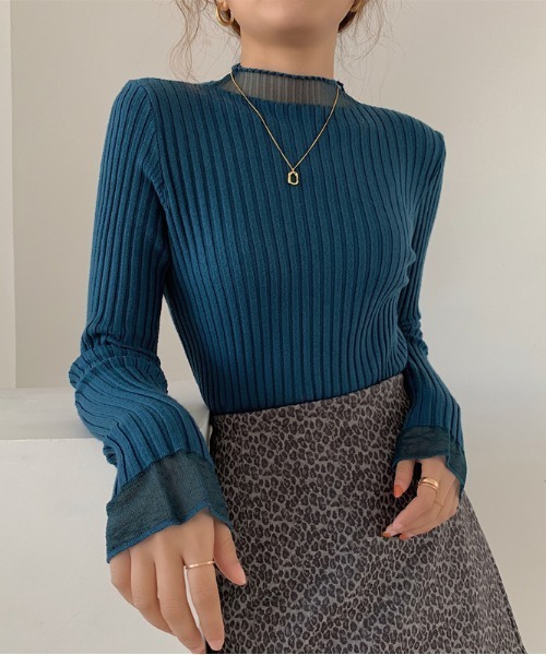 Per sist ence（パーシエンス）の「シアーレースレイヤード風リブニットプルオーバー（Tシャツ/カットソー・レディース・ホワイト/ピンク/アイボリー/ブラック/ブルー・FREE）」の10枚目の写真