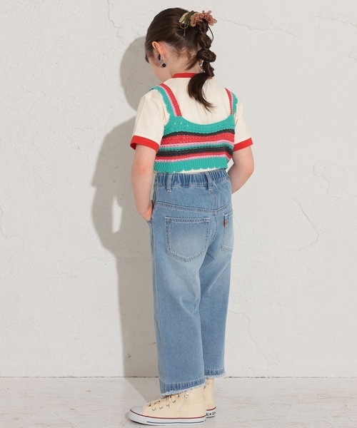 Ocean&Ground（オーシャン&グラウンド）の「透かし編みボーダーニットビスチェ（90～140cm）（ベスト・キッズ・エメラルド/アイボリー・90/100/110/120/130/140）」の3枚目の写真
