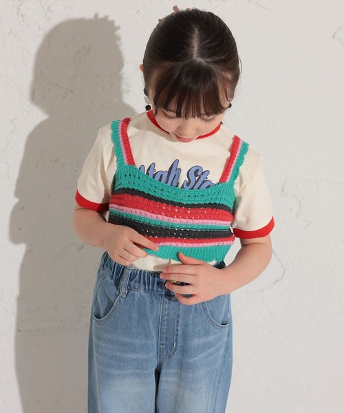 Ocean&Ground（オーシャン&グラウンド）の「透かし編みボーダーニットビスチェ（90～140cm）（ベスト・キッズ・エメラルド/アイボリー・90/100/110/120/130/140）」の9枚目の写真