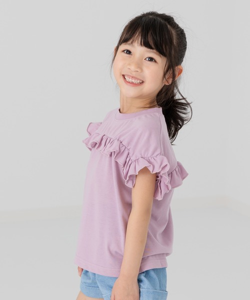 chil2(チルツー)の「肩フリル Tシャツ(Tシャツ/カットソー・キッズ・ラベンダー/ブラック/ライトグリーン/ホワイト・90cm/100cm/110cm/120cm/130cm/140cm/150cm)」の4枚目の写真