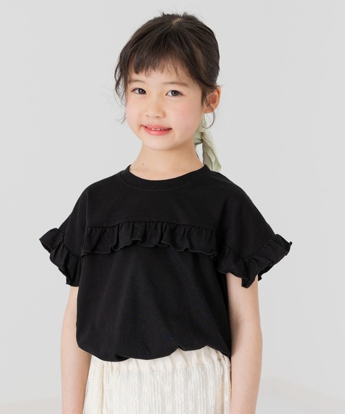 chil2(チルツー)の「肩フリル Tシャツ(Tシャツ/カットソー・キッズ・ラベンダー/ブラック/ライトグリーン/ホワイト・90cm/100cm/110cm/120cm/130cm/140cm/150cm)」の2枚目の写真