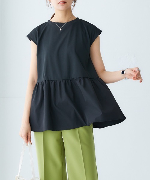 nissen（ニッセン）の「異素材切替ペプラムトップス（Tシャツ/カットソー・レディース・ロイヤルブルー/ブラック・LL/S/M/L）」の7枚目の写真