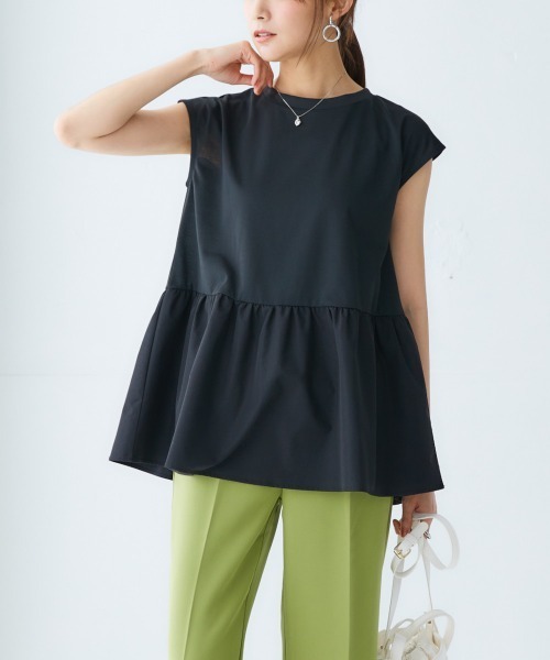 nissen（ニッセン）の「異素材切替ペプラムトップス（Tシャツ/カットソー・レディース・ロイヤルブルー/ブラック・LL/S/M/L）」の9枚目の写真