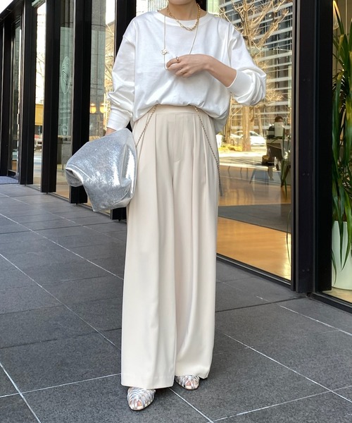 DouDou(ドゥドゥ)の「コットンロンTEE(Tシャツ/カットソー・レディース・ピンク/オフホワイト/チャコールグレー/サックスブルー/ネイビー・FREE)」の21枚目の写真